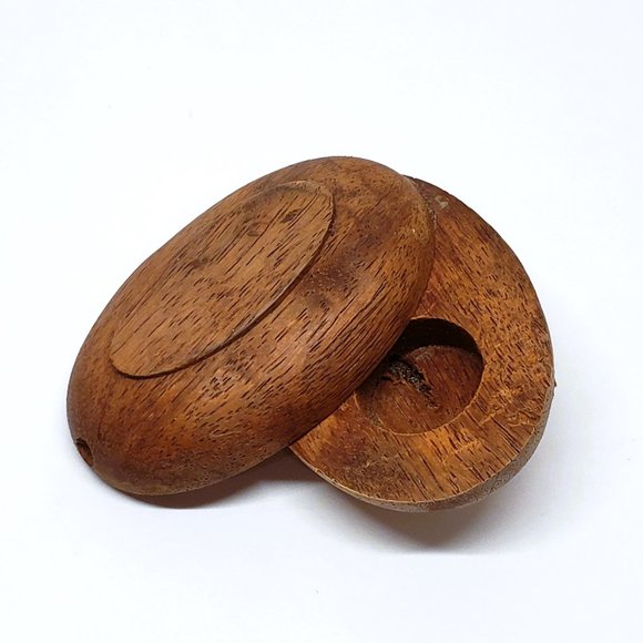 Vintage Oval Hinged Box Trinket Hard Wood Stash 2.5" - Picture 5 of 8